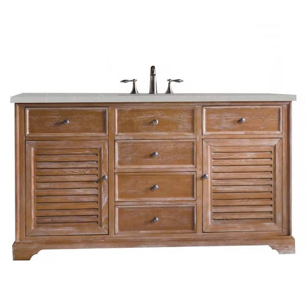 James Martin Vanities Savannah 60 in. W x 23.5 in. D x 34.3 in. H Single Bath Vanity in Driftwood with Eternal Serena Quartz Top