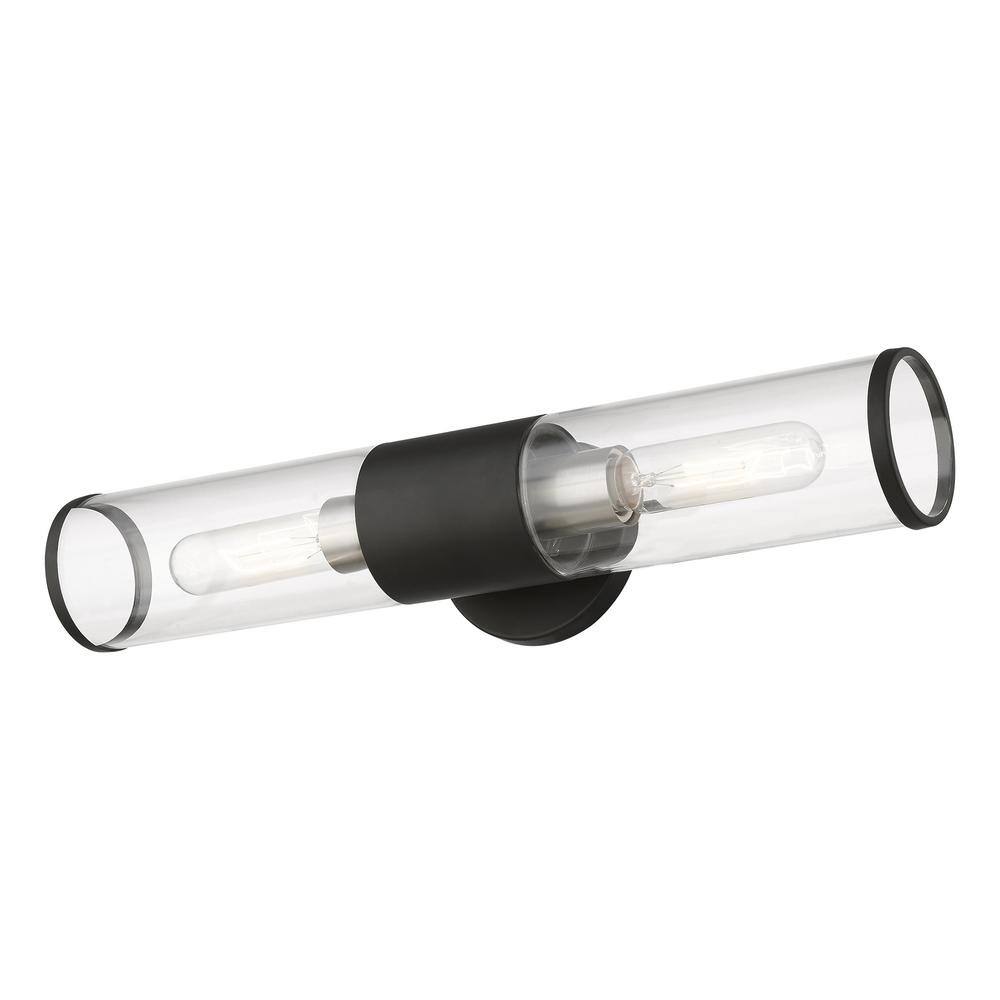 Bancroft Sleek Black Steel 2-Light Vanity Sconce with Clear Glass