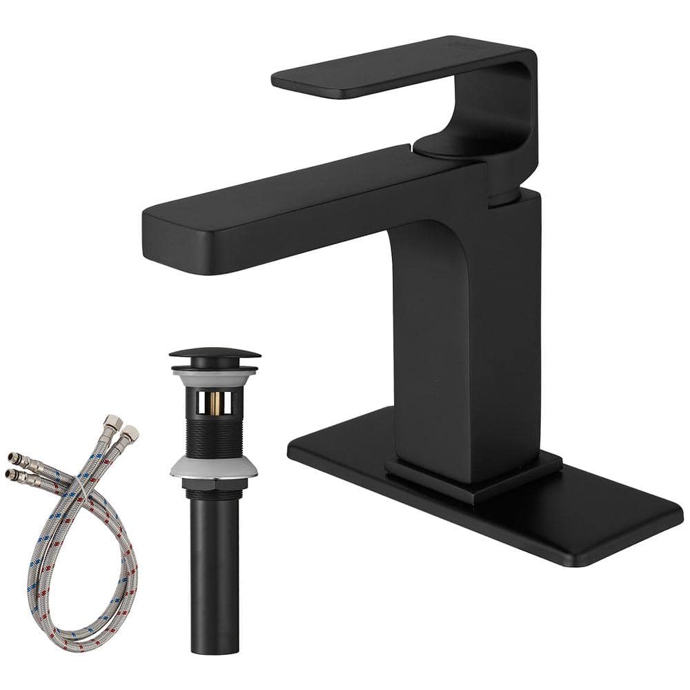 Matte Black Single Handle Bathroom Faucet with Drain Assembly