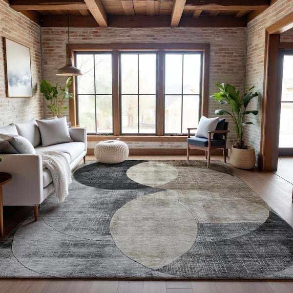 Mayfield Premium Machine Washable Abstract AMF1140 Pewter 9 ft. x 12 ft. Area Rug