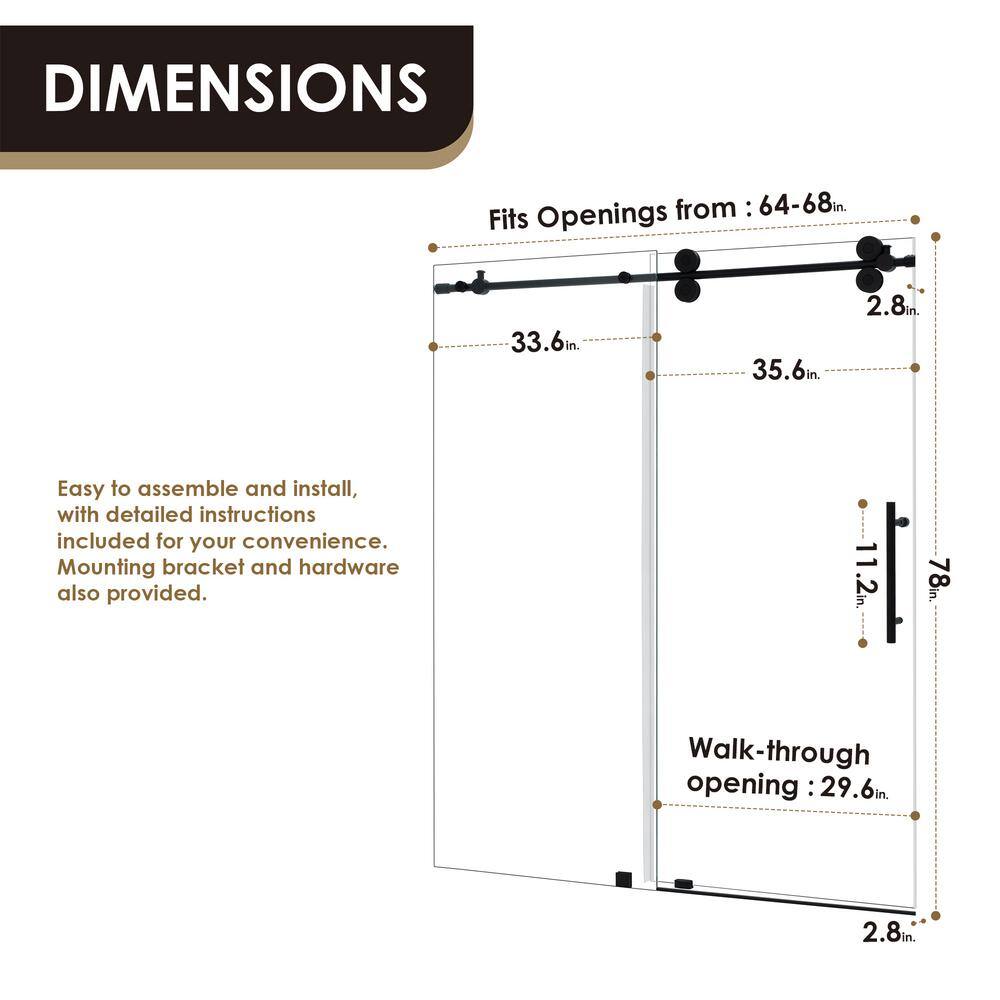 Matte Black Frameless Sliding Shower Door with Clear Glass