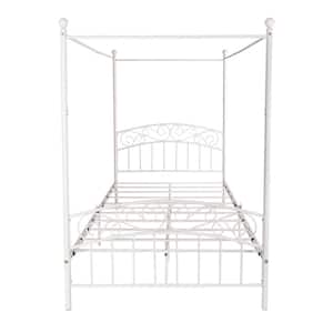 53.94 in. W White Full Metal Frame Canopy Bed with Headboard and Footboard