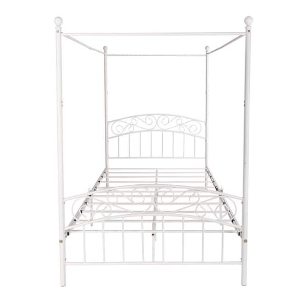Unbranded 53.94 in. W White Full Metal Frame Canopy Bed with Headboard and Footboard