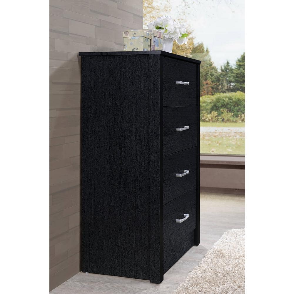 Sleek Black Contemporary 4-Drawer Chest with Metal Glides