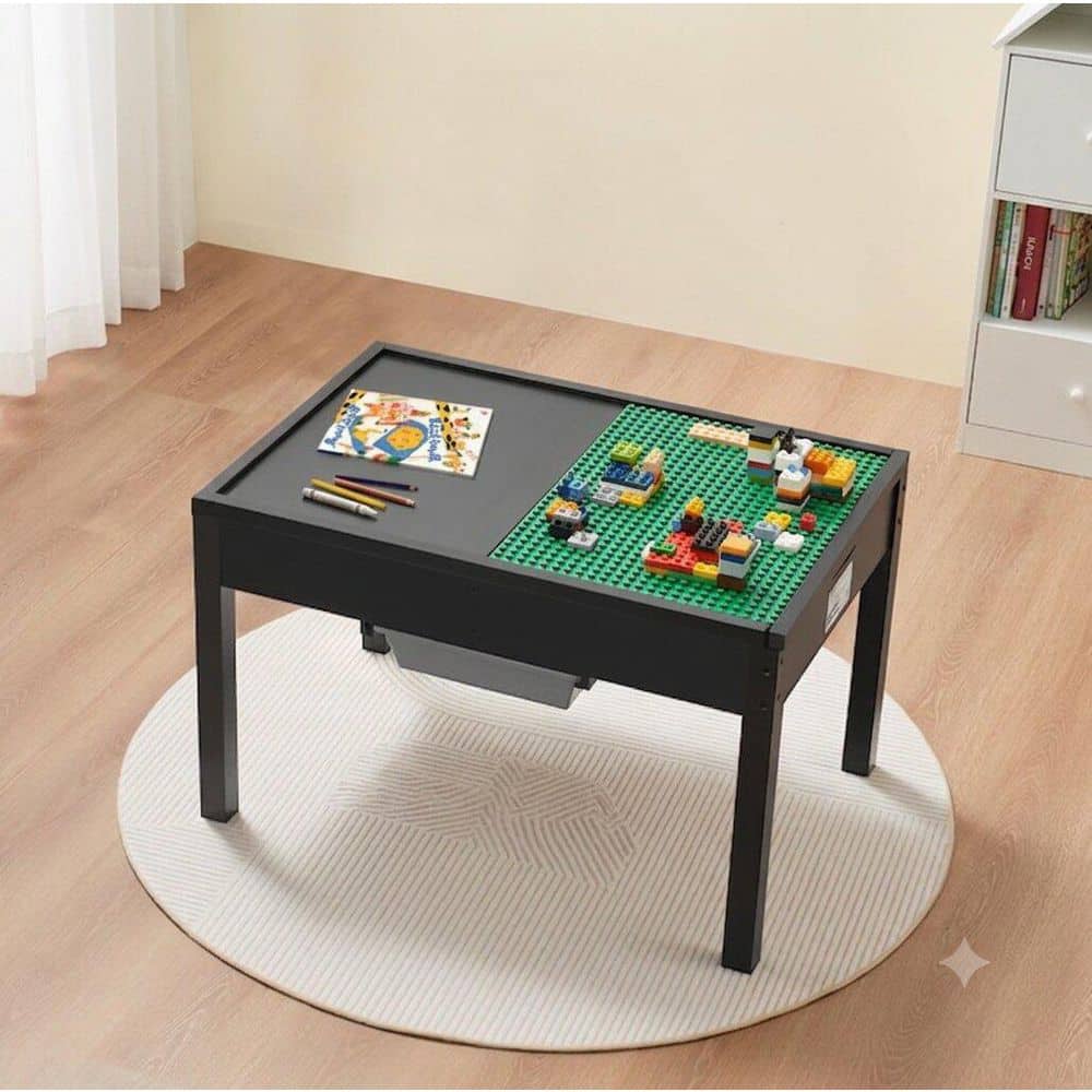 Cendrix Black Wood Kids Activity Table for Seats 4 with Double-Sided Block Tabletop and Storage Bins price history on PriceWatchPro