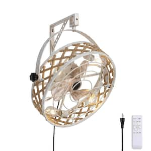 20 in. Indoor White Bohemian Wood Drum Ceiling Fan with Light and Remote, Reversible for Garage, Office