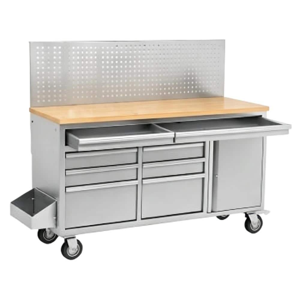 61 in Rolling Tool Chest Workbench with 10 Drawers, Robust Rubber Wood Top, Power Strip, Wheels for Garage, Workshop price history on PriceWatchPro