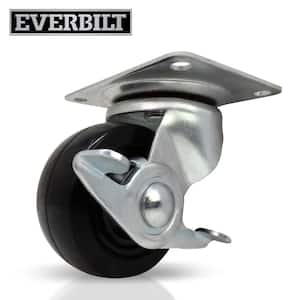 2 in. Black Soft Rubber and Steel Swivel Plate Caster with Locking Brake and 90 lbs. Load Rating