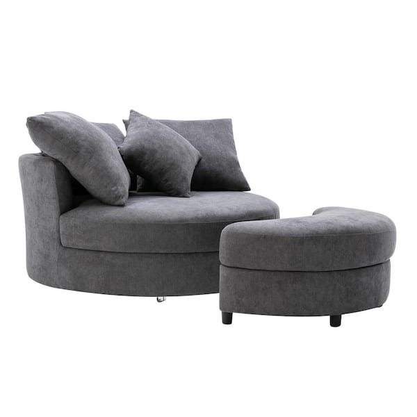 Amold Upholstered Barrel Accent Armchair with Ottoman and Pillow Willa Arlo Interiors Fabric: Dark Gray