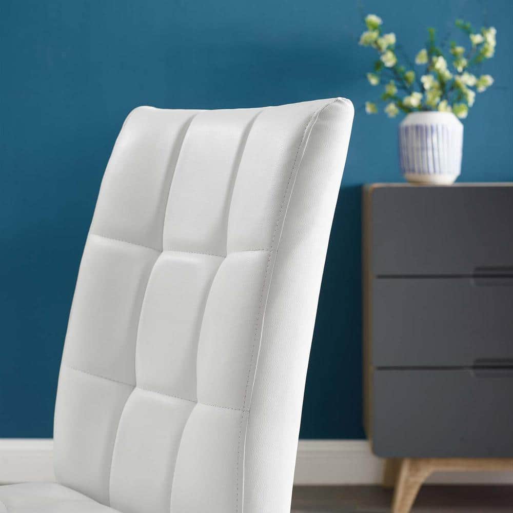 Luxe Biscuit Tufted White Faux Leather Parsons Side Chair