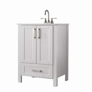 24 in. W x 18 in. D x 32 in. H Single Ceramic Sink Free-standing Modern Bathroom Vanity in White with White