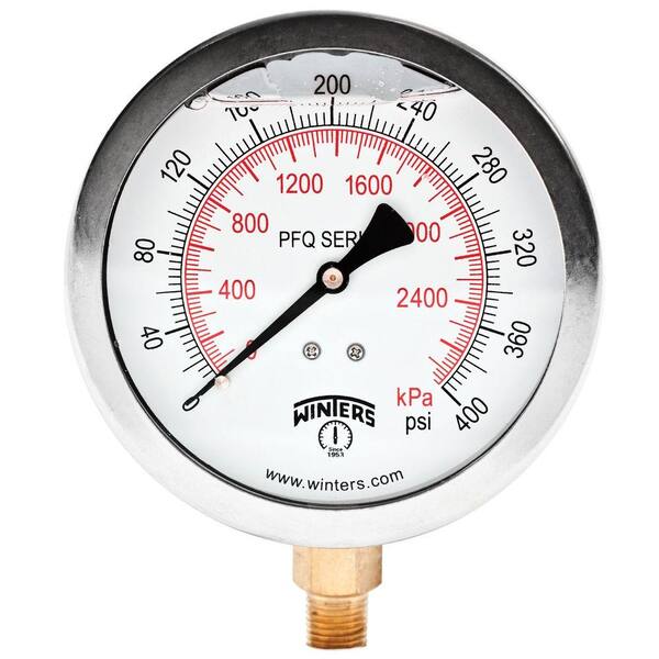 Winters Instruments PFQ Series 4 in. Stainless Steel Liquid Filled Case Pressure Gauge with 1/4 in. NPT LM and Range of 0-400 psi/kPa
