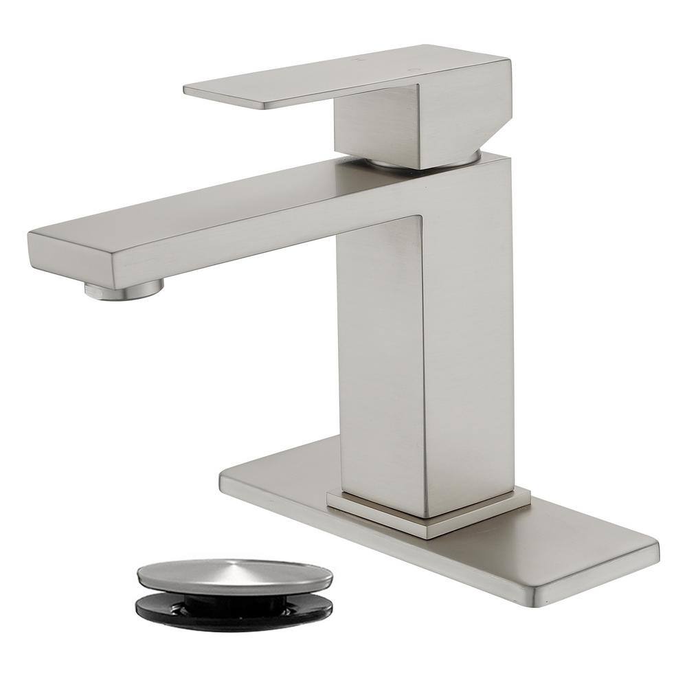 Single Handle Single-Hole Bathroom Faucet with Drain Assembly in Brushed Ni