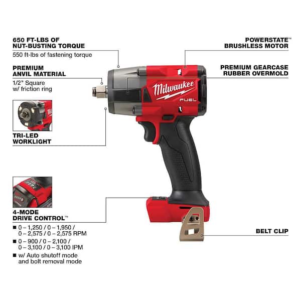 Milwaukee M18 FUEL 18V Cordless Mid Torque Impact Wrench and M12 FUEL Ratchet Combo Kit