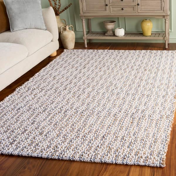 Natural Fiber 8 ft. x 10 ft. Natural/Blue Distressed Striped Abstract Area Rug