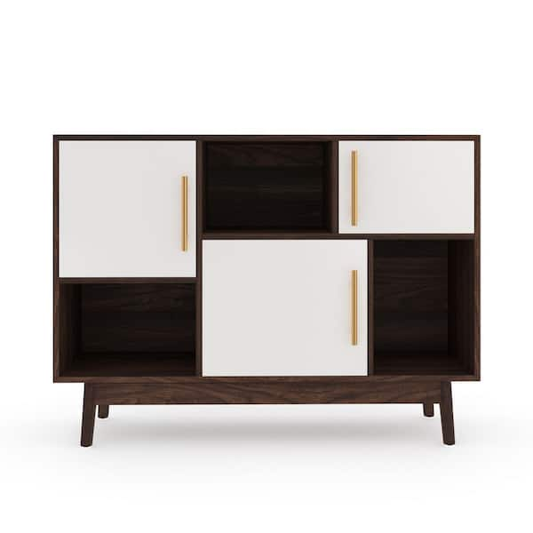 Nathan james ellipse brown cube storage with display shelves shop and white cabinet doors