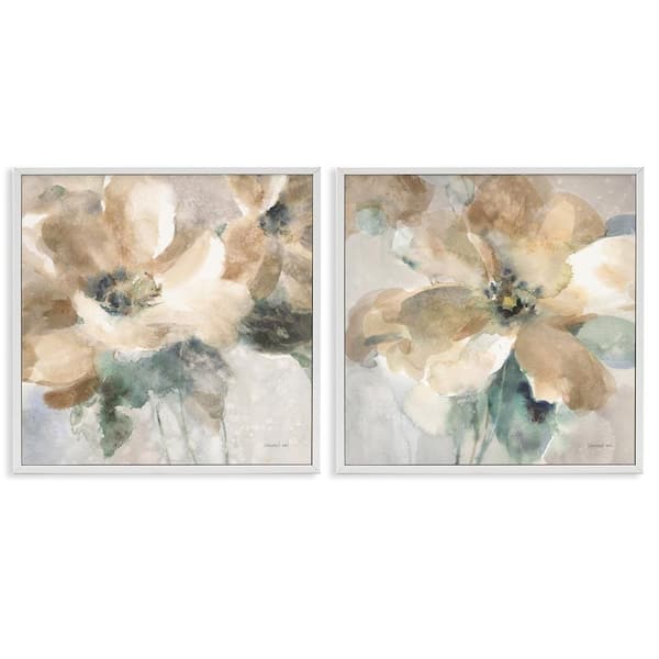 Abstract Beige Flowers by Danhui Nai 2-Piece White Framed Giclee Art Print Nature 24 in. x 24 in.