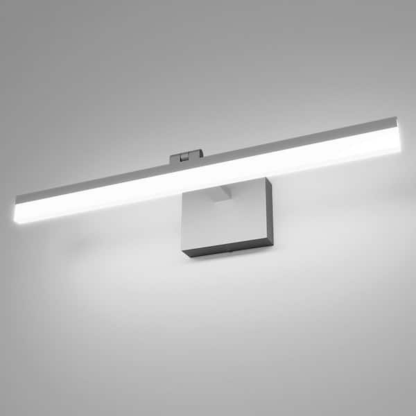 JUSHENG 23.62 in. 1 Light Silver LED Vanity Light Bar with Aluminum Frosted Dimmable 5500K Light