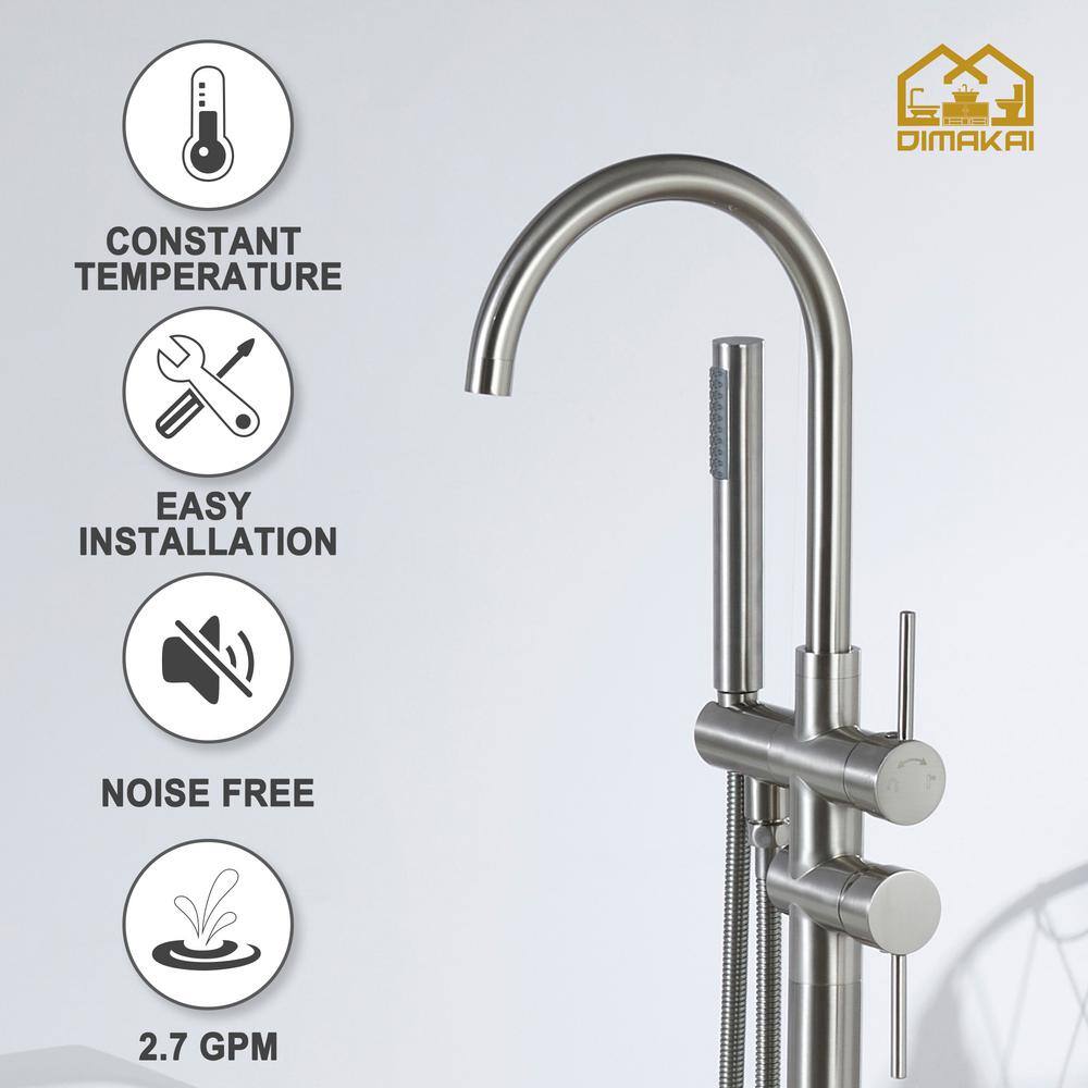 Brushed Nickel Freestanding Tub Filler with Hand Shower