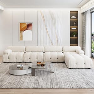 103.85 in. Square Arm 4-Piece L Shaped Velvet Modular Free Combination Sectional Sofa with Ottoman in Beige