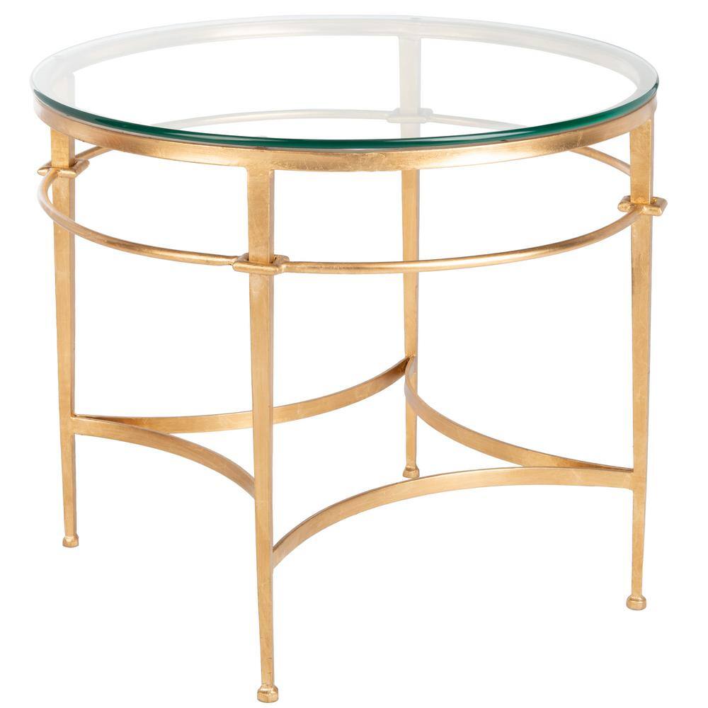 Ingmar Round Antique Gold Metal and Glass Side Table