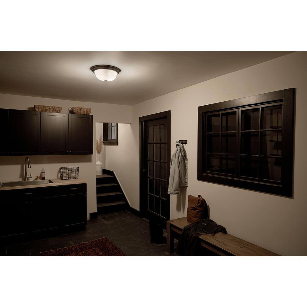 Brushed Nickel 13.25" Flush Mount Light with Alabaster Glass