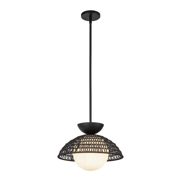 ALORA MOOD Perth 14 in. 1 Light 60-Watt Matte Black/Opal Glass Pendant Light