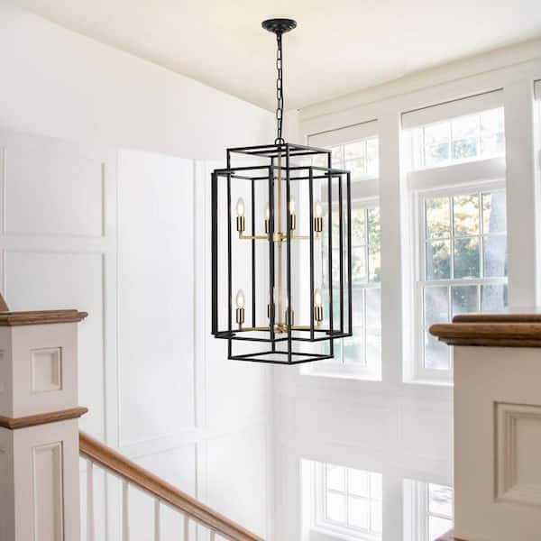 Jushua Modern 18 in. 8-Light Gold Geometric Pendant Chandelier