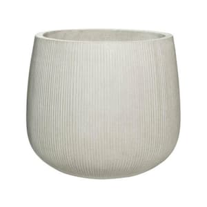 21.65 in. W x 19.09 in. H Large Round Light Grey Ficonstone Indoor Outdoor Vertically Ridged Pax Planter