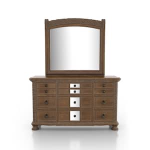 Nevva 9-Drawer Rustic Natural Tone Dresser with Mirror (82 in. H x 66 in. W x 18.5 in. D)
