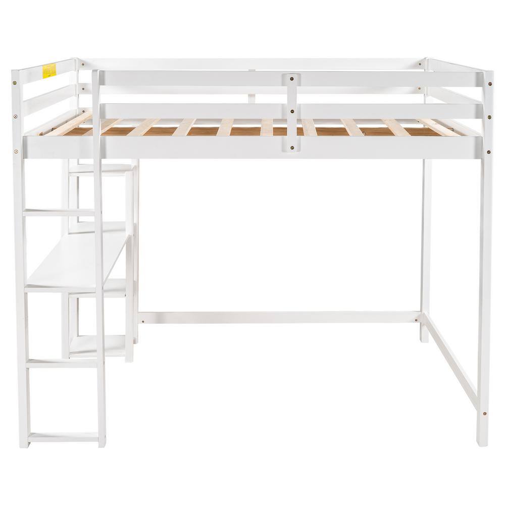 ATHMILE White Full Size Loft Bed with Built-in Desk and Shelves GZ ...