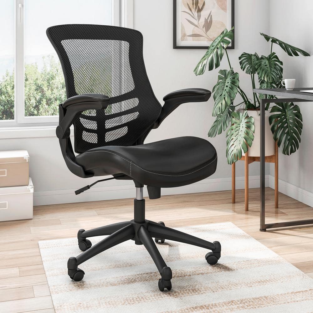 Ergonomic Black Mesh and Leather Task Chair with Adjustable Arms