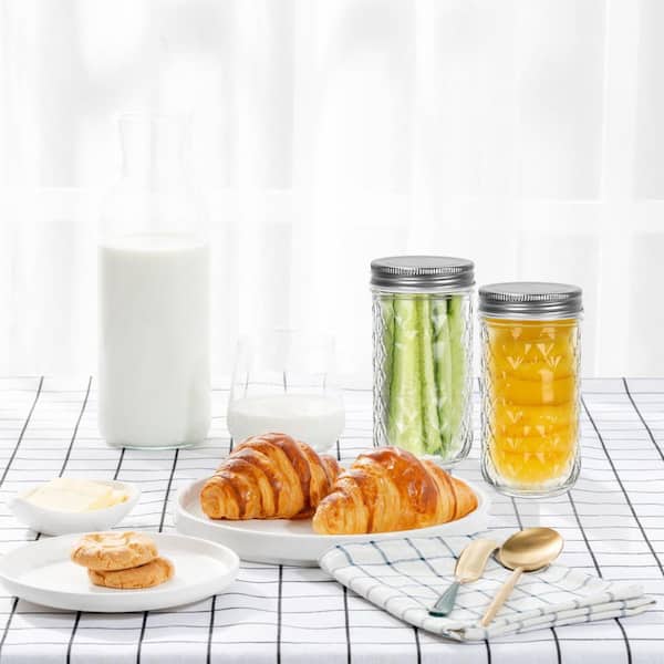 12 oz. Glass Mason Jar Silver Metal Lid Regular Mouth Food Storage Lids 15-Pack for Jam Jelly Honey Kitchen