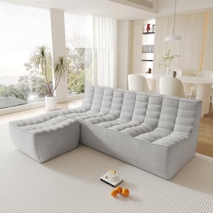 82.68 in. W Armless Linen Polyester Modular Free Combination Sofa in Gray with Ottoman