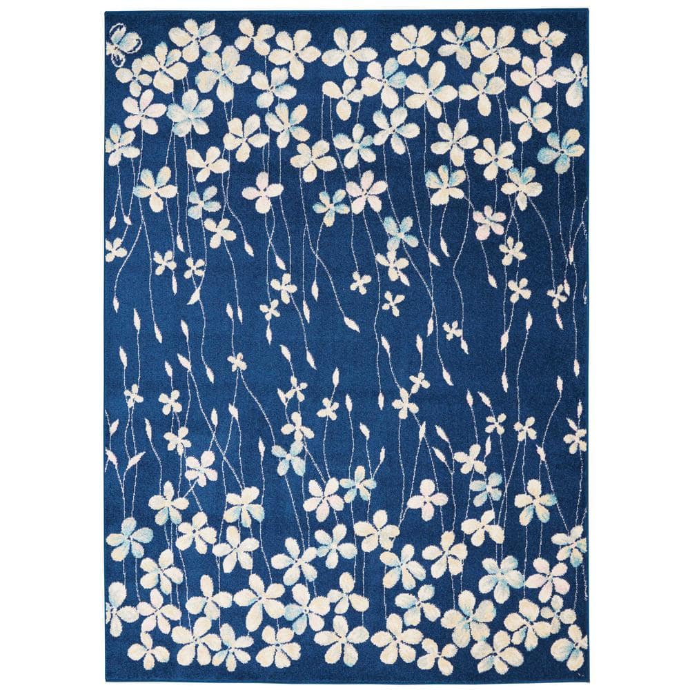 Elysian Navy Floral 5' x 7' Reversible Viscose Area Rug
