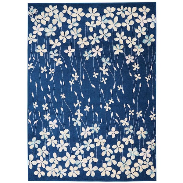 Tranquil Navy Blue 5 ft. x 7 ft. Floral Modern Area Rug
