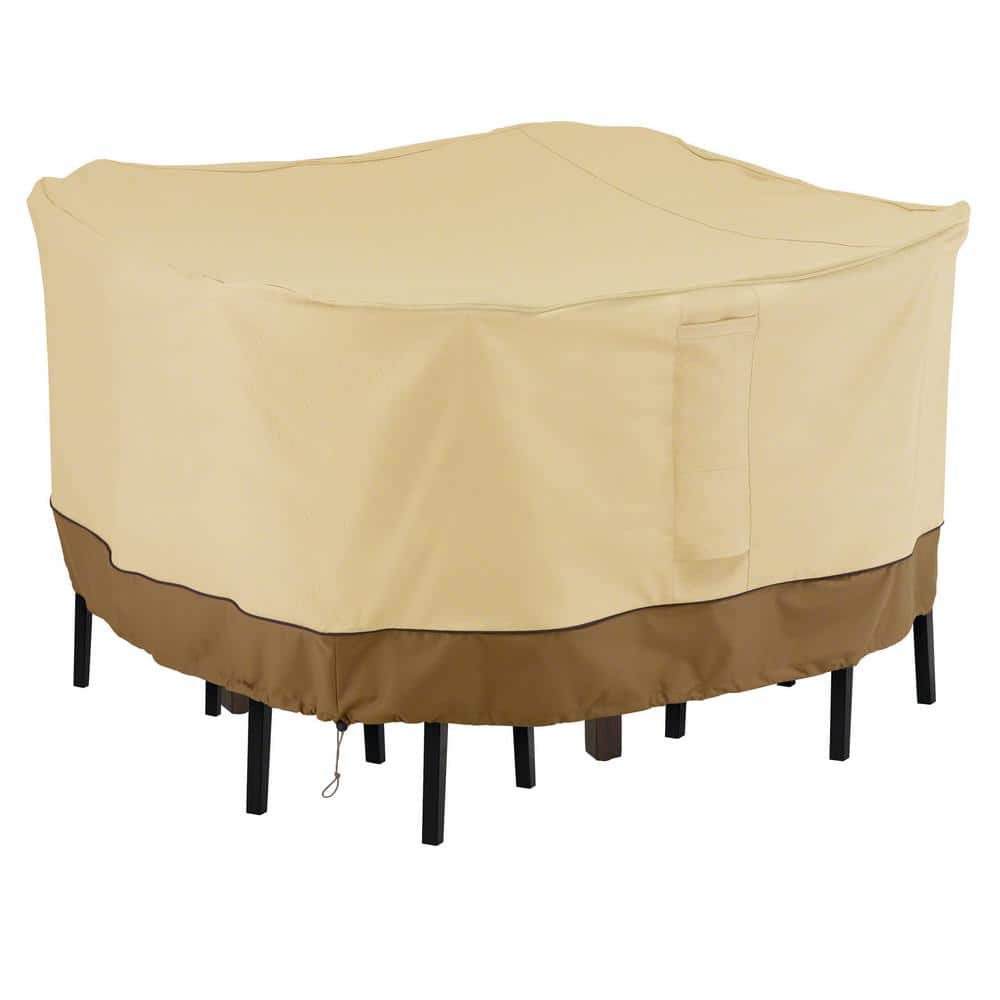 Tan and Brown Heavyweight Polyester Square Patio Furniture Cover