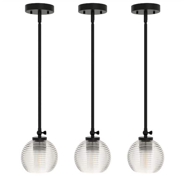 YANSUN 6 in. 1-Light Black Mini Kitchen Island Pendant Light with Glass Shade for Dining Room Bedroom（3-Pack）