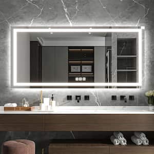 78 in. W x 36 in. H Rectangular Frameless LED Light Anti-Fog Wall Bathroom Vanity Mirror with Backlit and Front Light