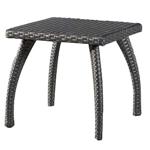 19.1 in. x 19.1 in. Grey Square Wicker Outdoor Side Table for Garden, Balcony and Patio