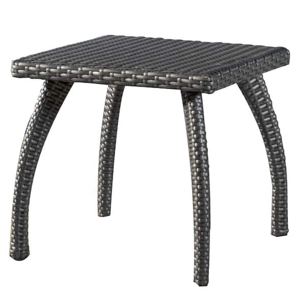 Angel Sar 19.1 in. x 19.1 in. Grey Square Wicker Outdoor Side Table for Garden, Balcony and Patio