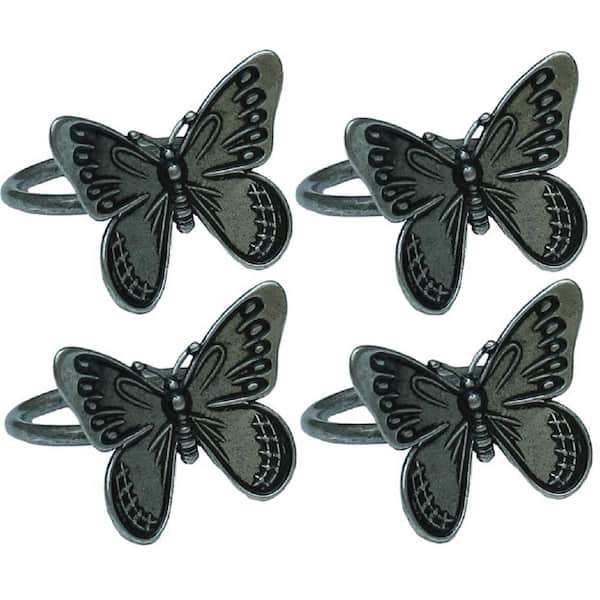 Manor Luxe Dark Gray Flutter Spring Butterfly Brass Metal Napkin Rings (Set of 4)