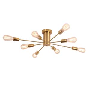 Trevontay 30.08 in. 8-Light Gold Modern Sputnik Sphere Semi Flush Mount for Dining Living Room Ceiling Light