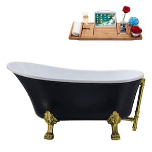 55 in. Acrylic Clawfoot Non-Whirlpool Bathtub in Matte Black With Brushed Gold Clawfeet And Brushed Gold Drain