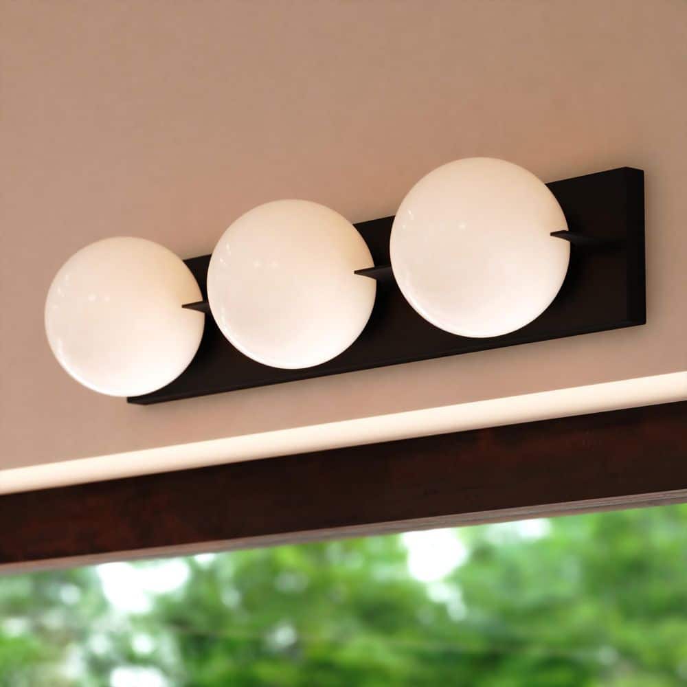 Parkview 24 in. W 3-Light Matte Black Vanity Light Fixture Mid-Century Modern Frosted Opal Glass Globe Bathroom Wall price history on PriceWatchPro