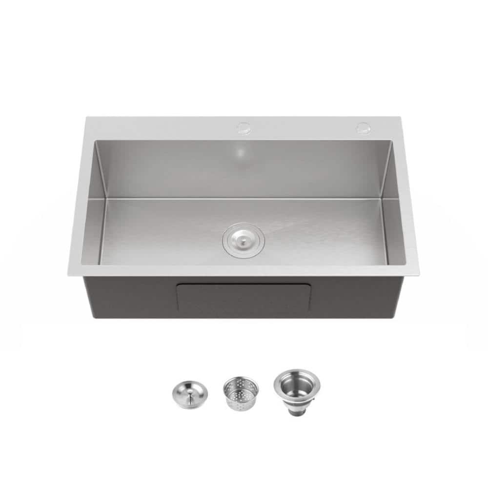 32 in. Drop-In Single Bowl 20 Gauge Silver Stainless Steel Kitchen Sink with Drain and Hook price history on PriceWatchPro
