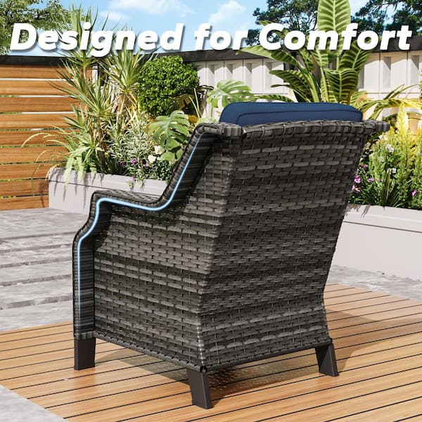 5-Piece Wicker Outdoor Sectional Set Sofa and Lounge Chairs Patio Conversation Set with Blue Cushions
