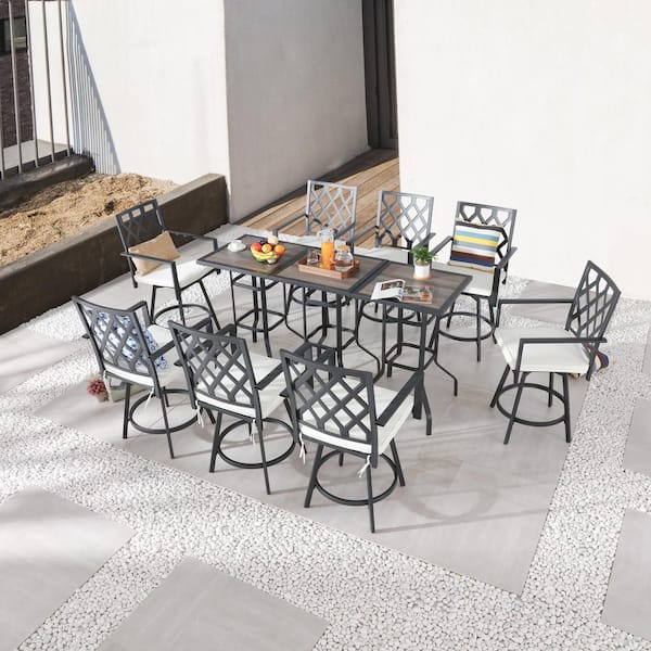 TOP HOME SPACE Black 11-Piece Metal Outdoor Bistro Set with White Cushion