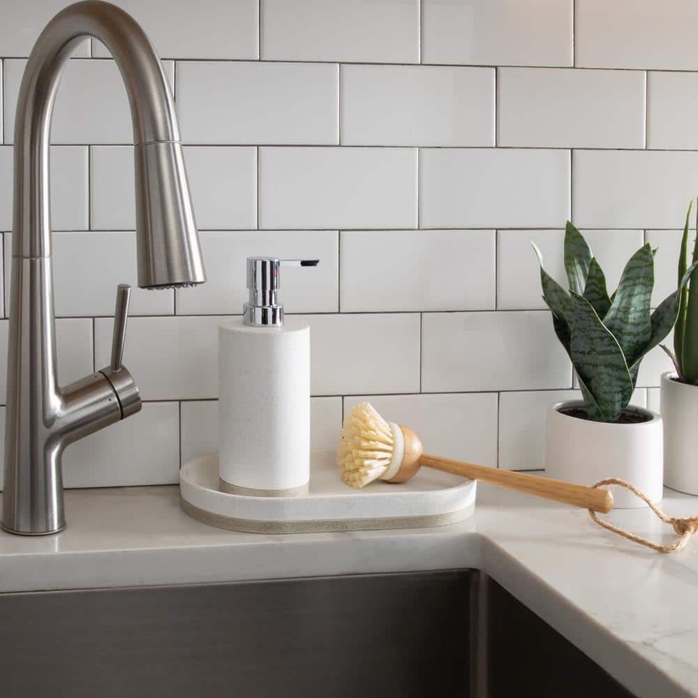 Modern Gray Resin Lotion Dispenser with Faux Wood Accents