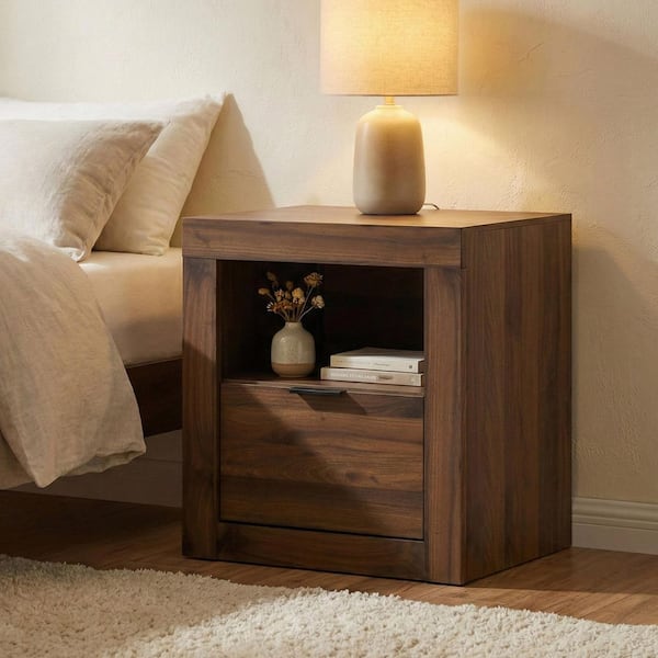 Furniture of America Davenly Walnut 1-Drawer 21.8 in. W Nightstand